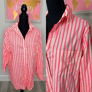A new day Neon Pink And White Long Sleeve Button Up (M)